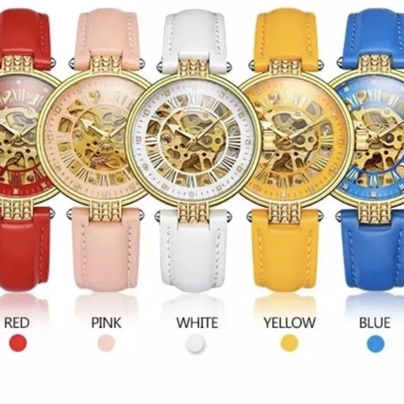 Forsining Womens Automatic Transparent Skeleton RED Leather Band Ladies Watch main image 7